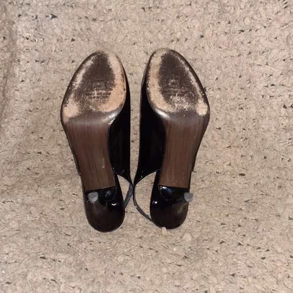 STUART WEITZMAN-Black Patent Leather Peep Toe-Stiletto-Sz 8-Excellent - Picture 7 of 7